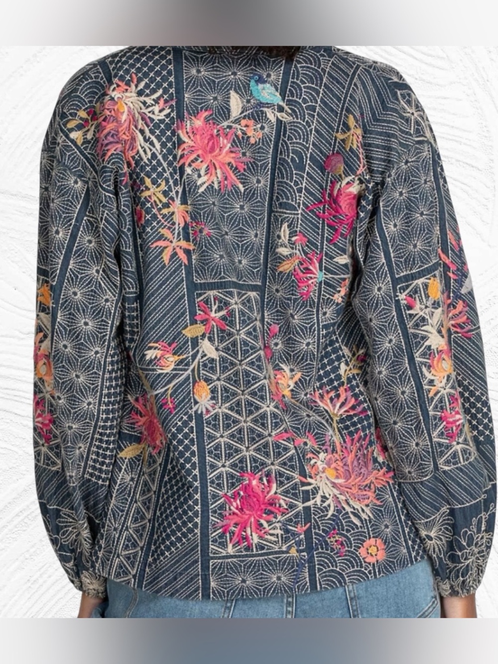 Johnny Was Viviana Bishop Sleeve Kimono, Denim Blue - W47122-2 Size Medium